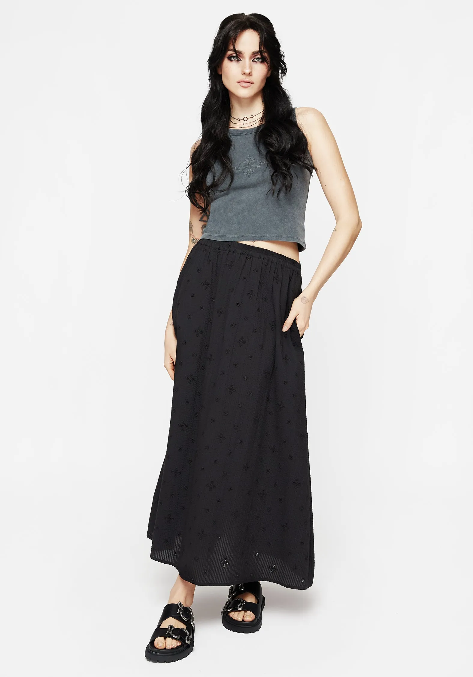 Crux Broderie Midaxi Skirt Flow Look Layered Structure