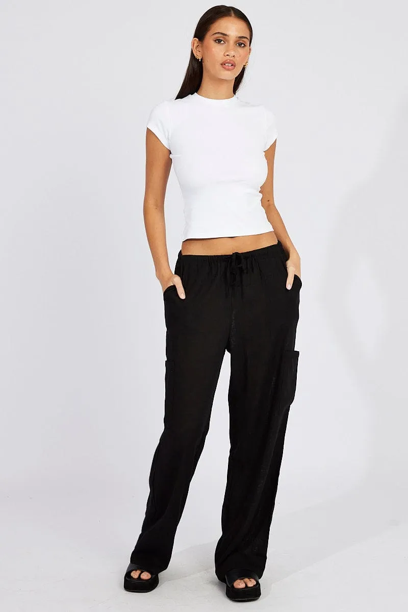 Stay Cool Non Irritating Tags Black Wide Leg Pants Mid Rise Linen Blend