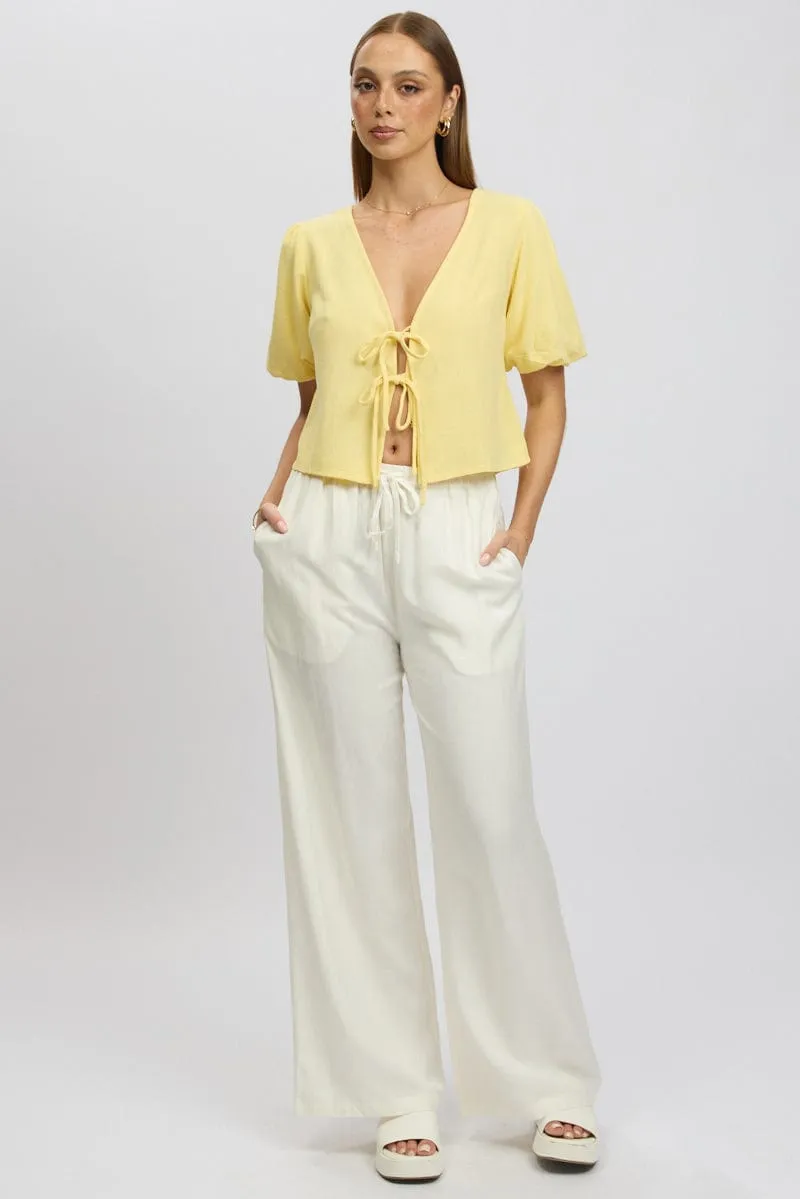 White Wide Leg Pants Elasticated Waist Urban Cool Low Profile Waistband