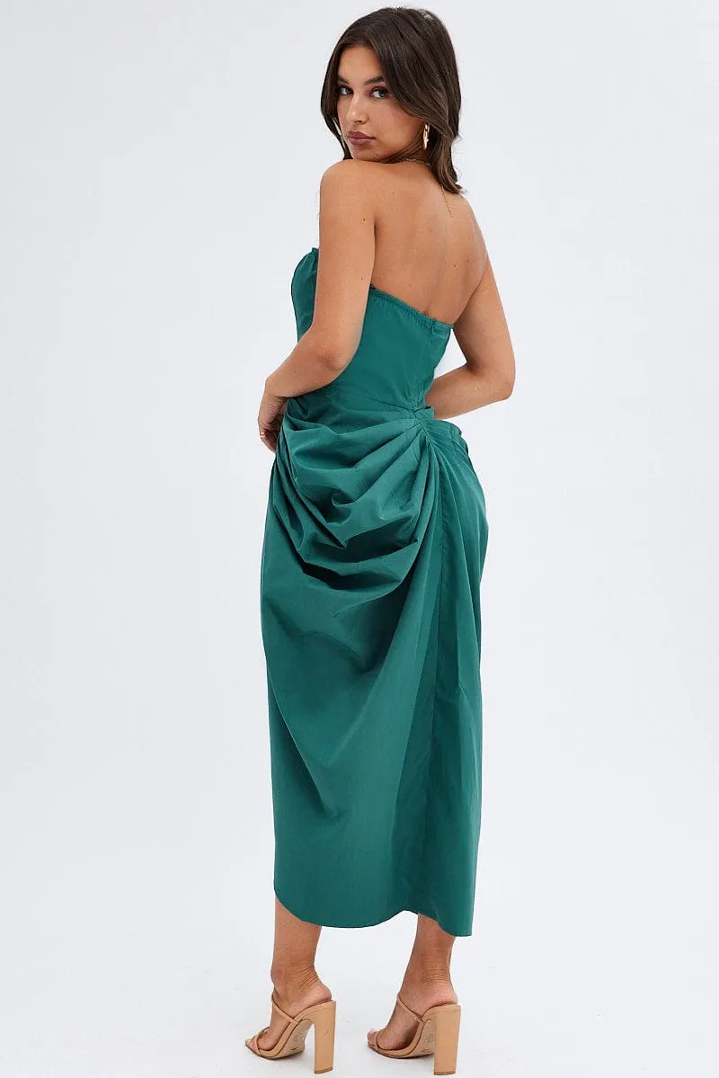 Green Draped Dress Bandeau Midi Autumn Leaf