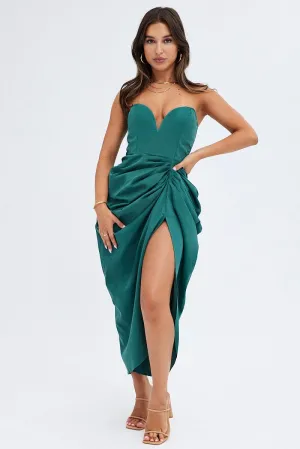 City Prep Minimalist Girl Green Draped Dress Bandeau Midi