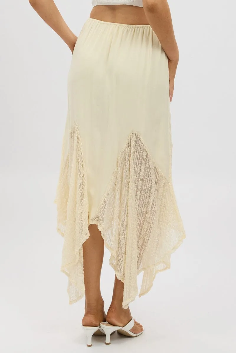 Light Outfit Texture Shot White Lace Elastic Waist Scarf Hem Maxi Skirt