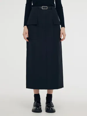 All Day Look Contemporary Mood Back Slit Women Column Midi Skirt With Belt