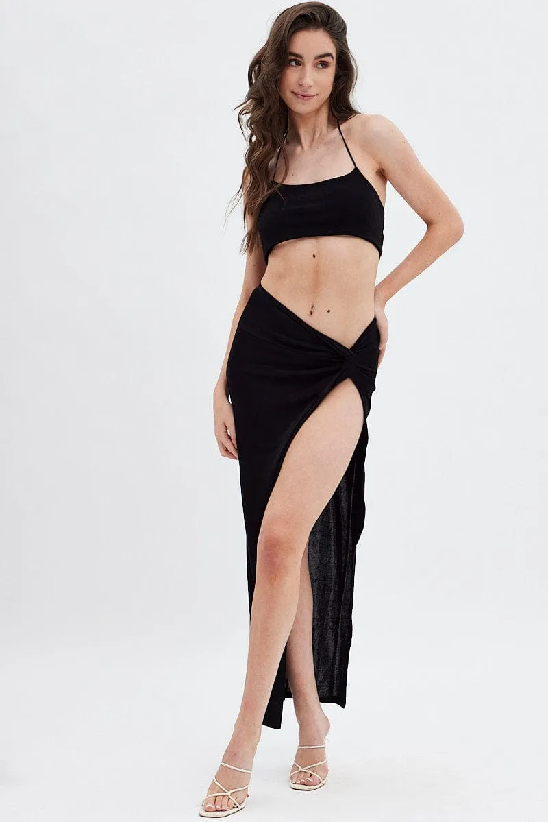 Trendy Style Black Twist Maxi Skirt