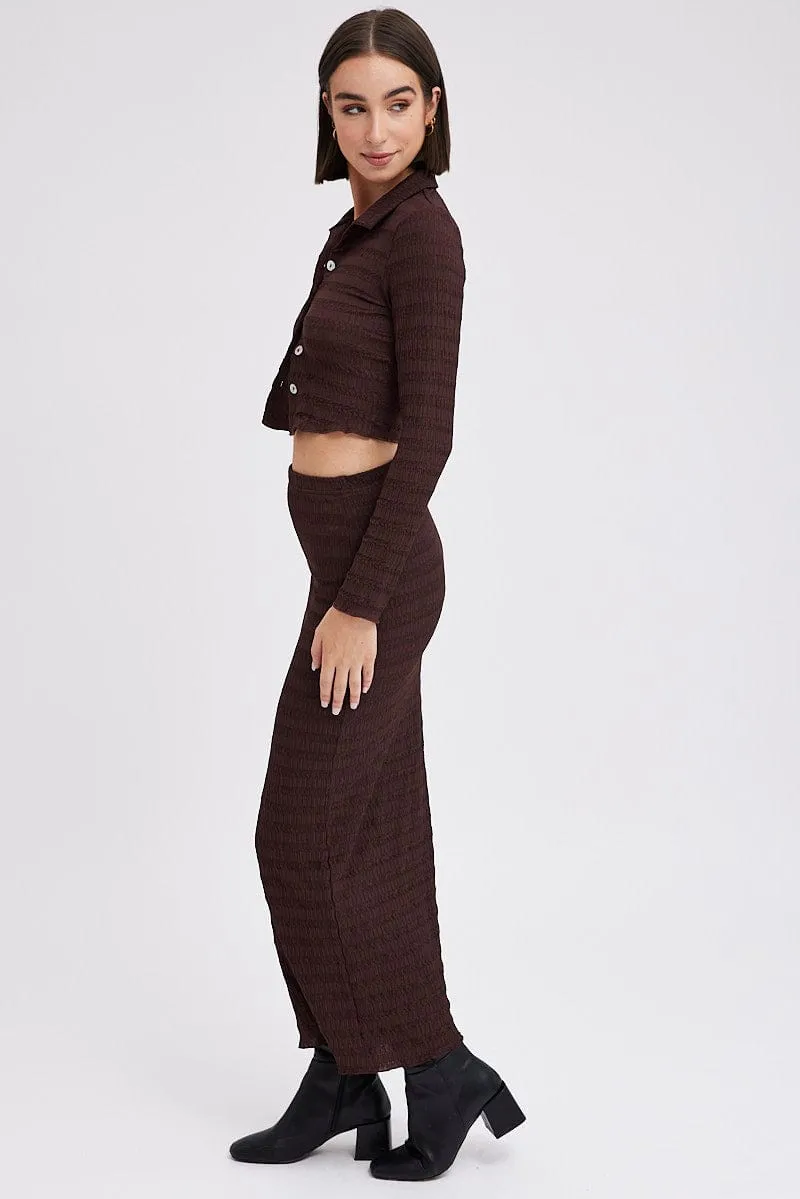 Collector??s Item Future Fashion Brown Maxi Skirt Bodycon Textured Jersey