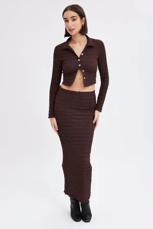 Fitted Cut Brown Maxi Skirt Bodycon Textured Jersey