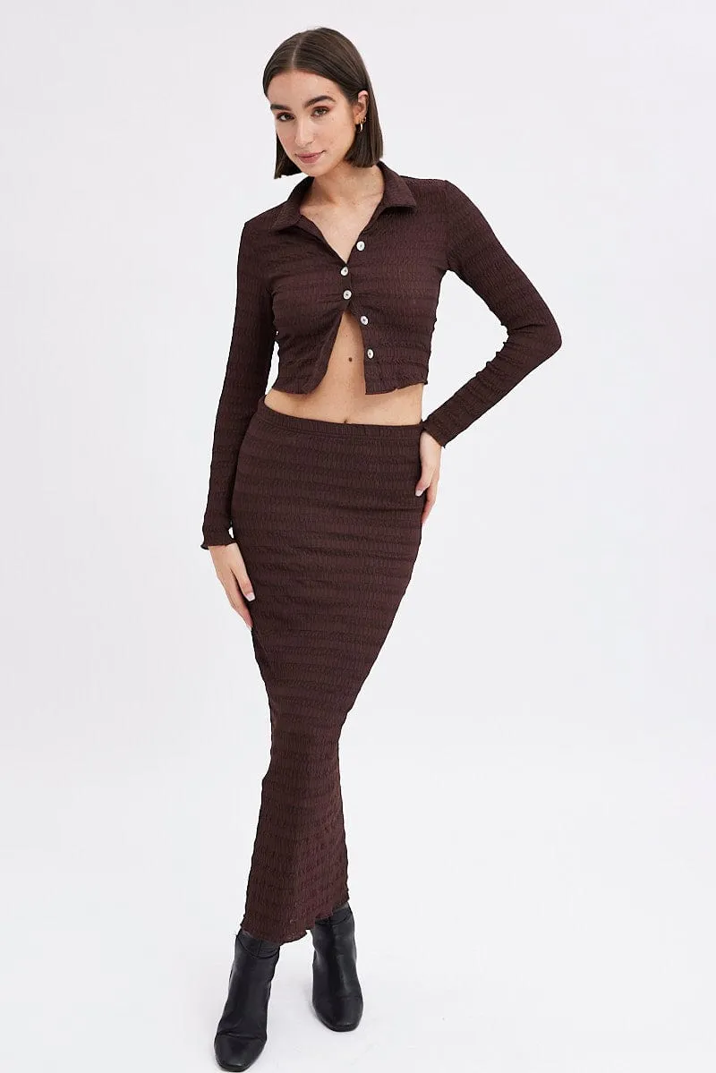 Innovative Fabric Stretch Material Brown Maxi Skirt Bodycon Textured Jersey