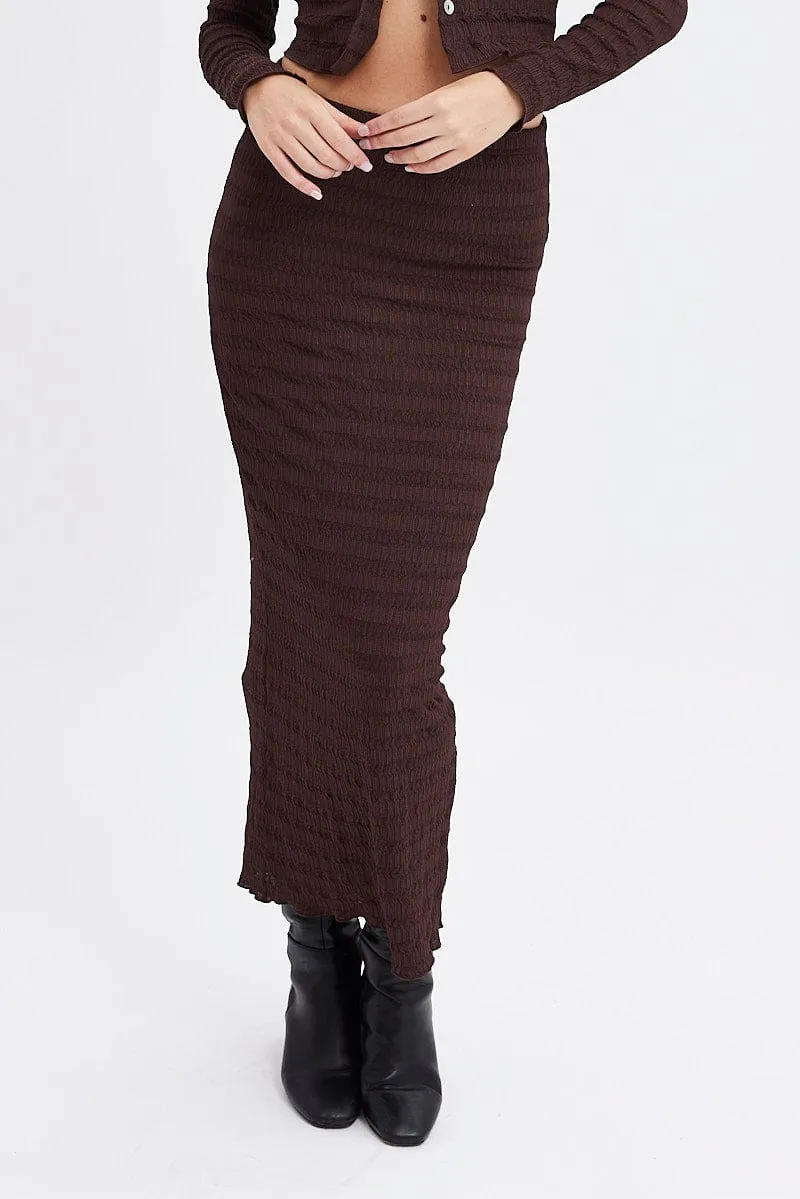 Brown Maxi Skirt Bodycon Textured Jersey Weekend Look Plant Based Material