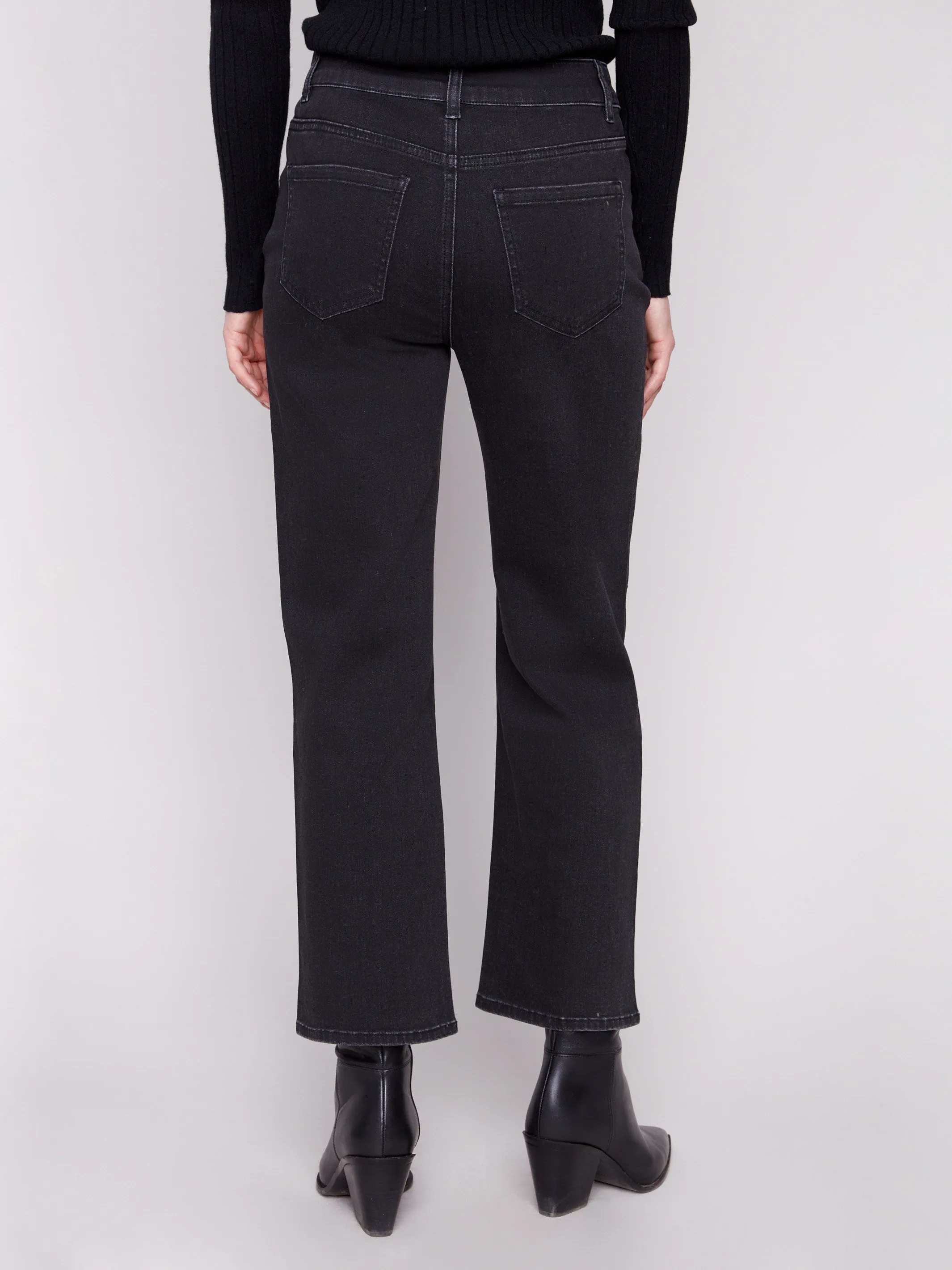 Straight Leg Jeans With Side Studs - Charcoal Vintage Wash Easy Wearing