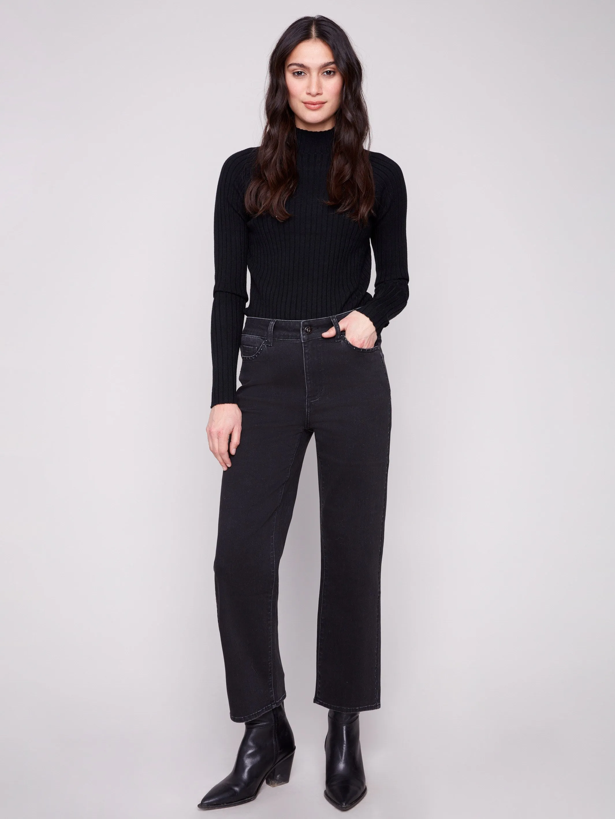 Suitable Fit Straight Leg Jeans With Side Studs - Charcoal