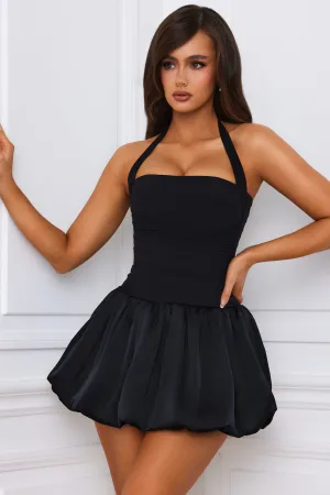 Boho chic Halterneck Lace-Up Bubble Hem Corset Micro Mini Dress in Black