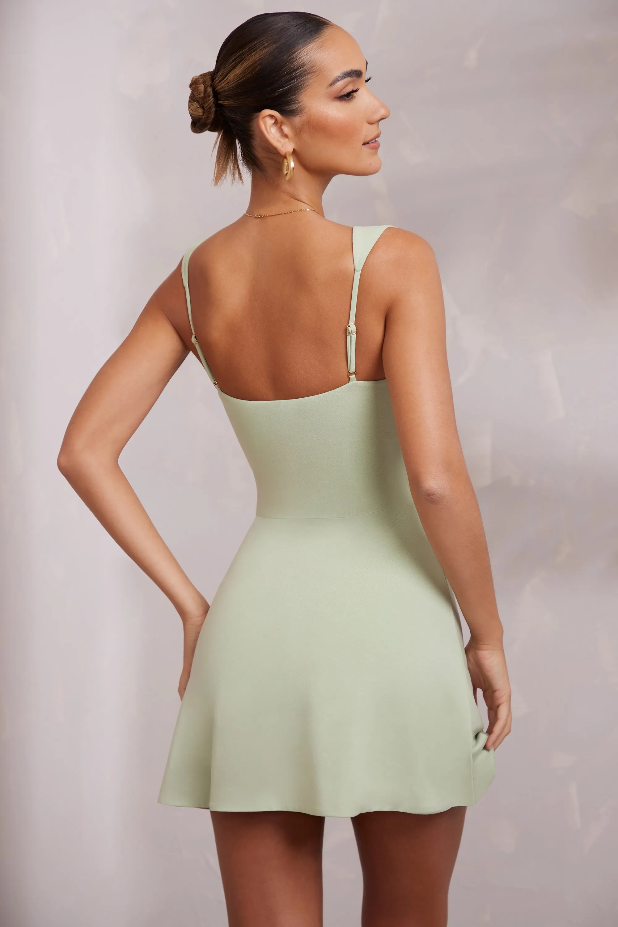 Sweetheart Neckline Mini Dress in Sage Boho Look Flirty Fit