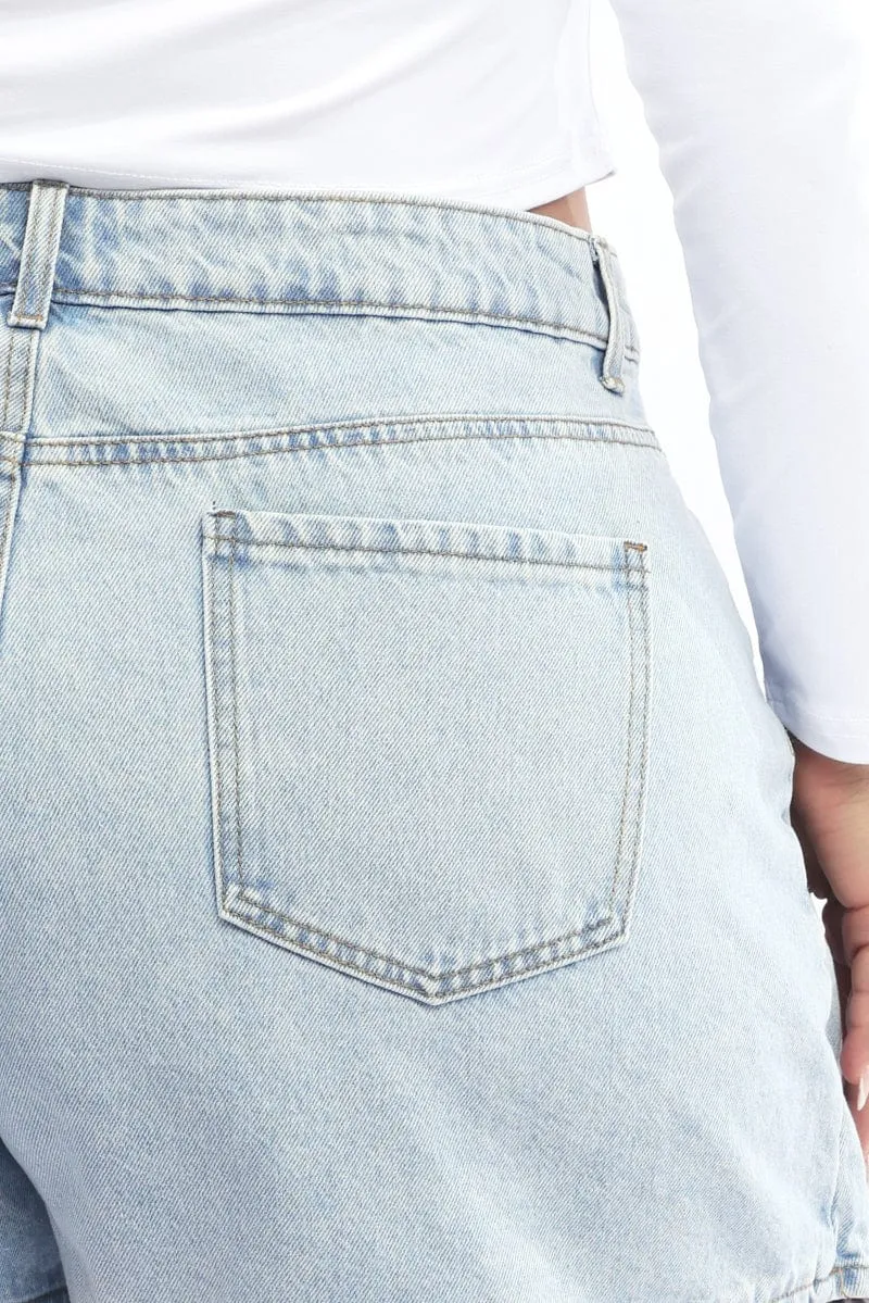 Denim Skort High Rise Smart Texture