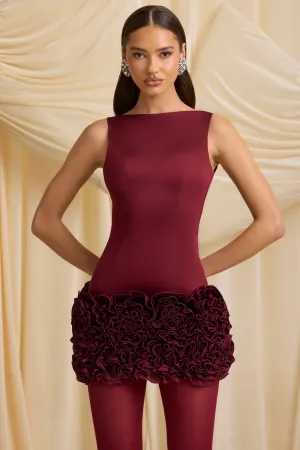 Charming Chic Wear Appliqu?? Open-Back Mini Dress in Wine Red