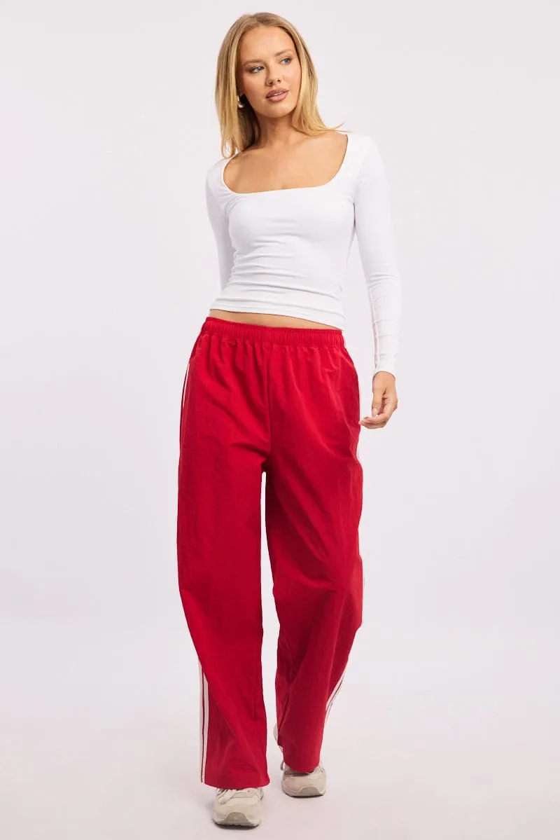 Seamless construction ErgonomicStitching Red Track Pants Side Stripe