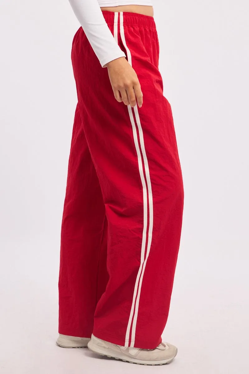 BreathableMeshLining Tear Resistant Design Red Track Pants Side Stripe