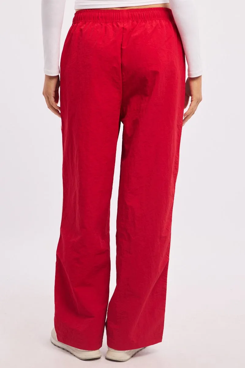 Street Inspired Red Track Pants Side Stripe