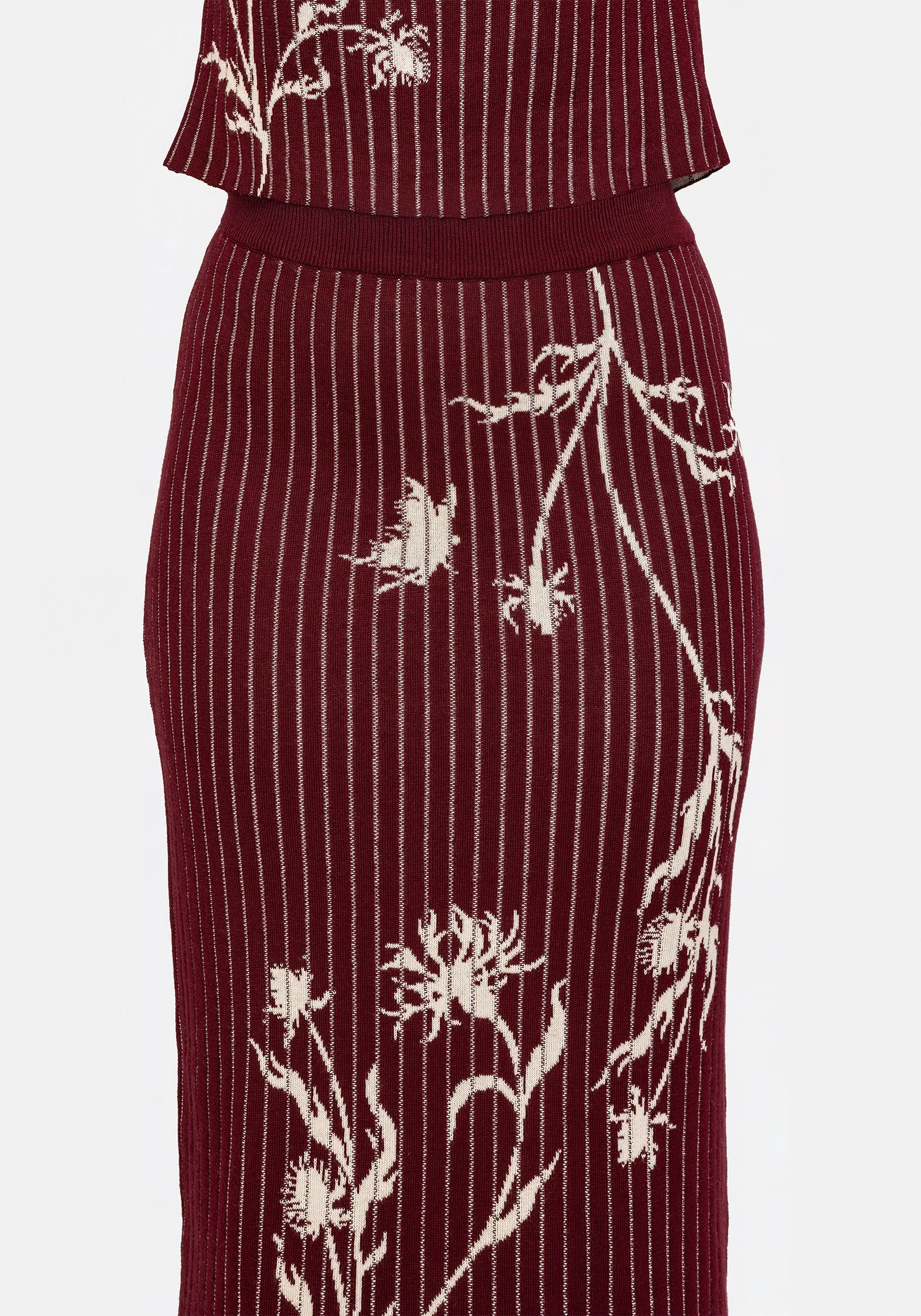 Diastella Floral Jacquard Rib Knit Maxi Skirt Mall Brand Look Monochrome Outfit
