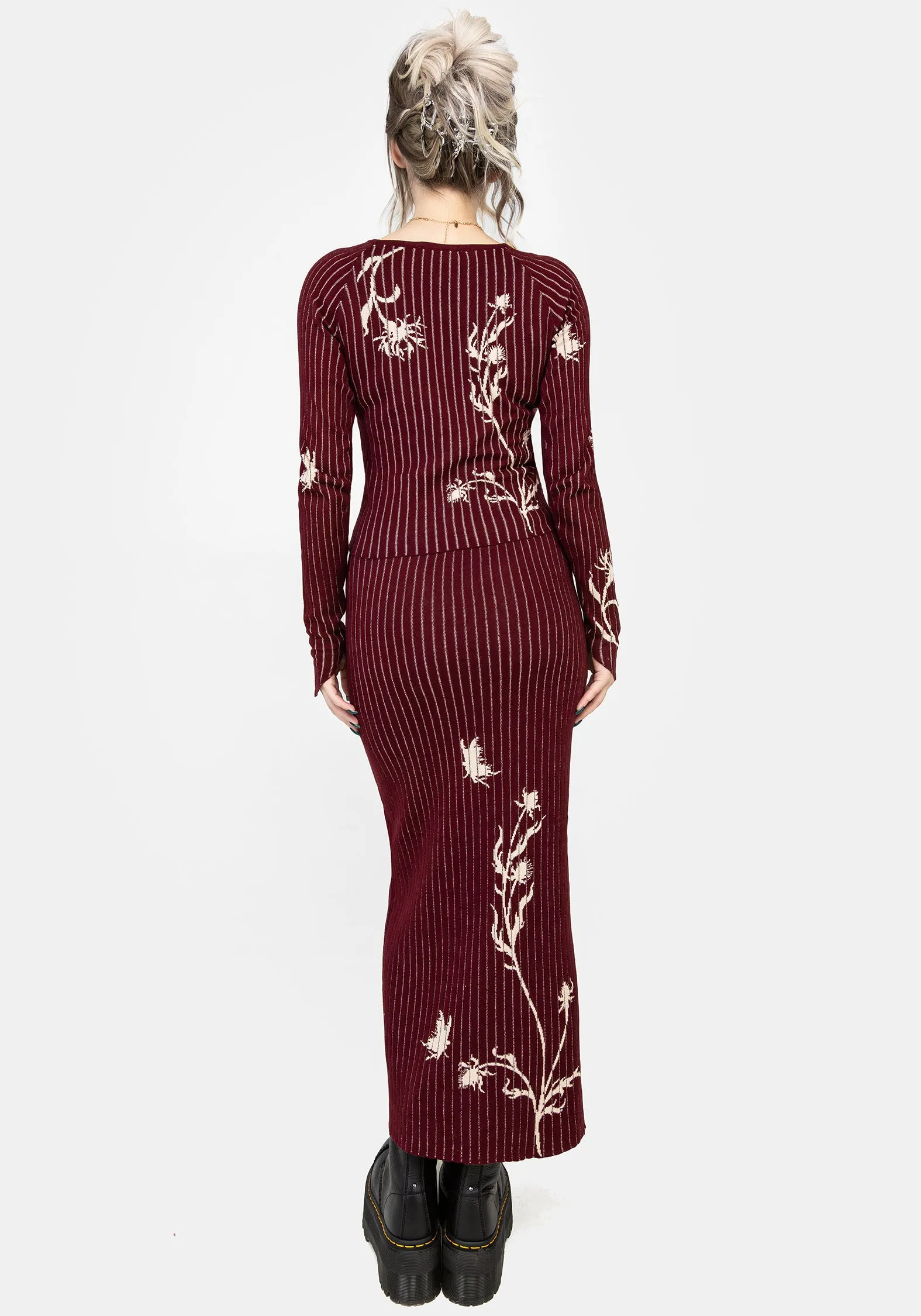 Diastella Floral Jacquard Rib Knit Maxi Skirt Fashion Energy Polished Touch