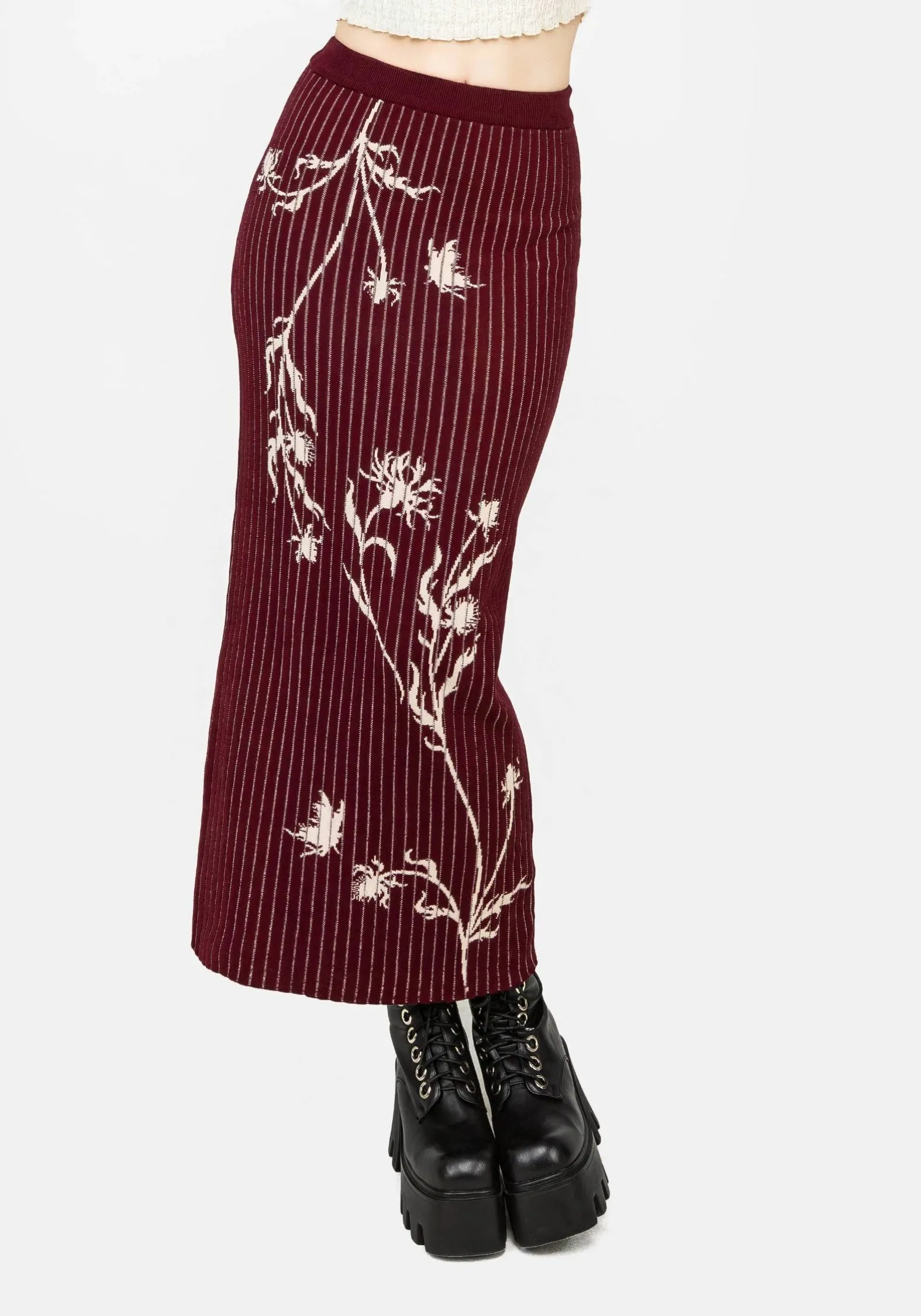 Diastella Floral Jacquard Rib Knit Maxi Skirt Erasable Crease