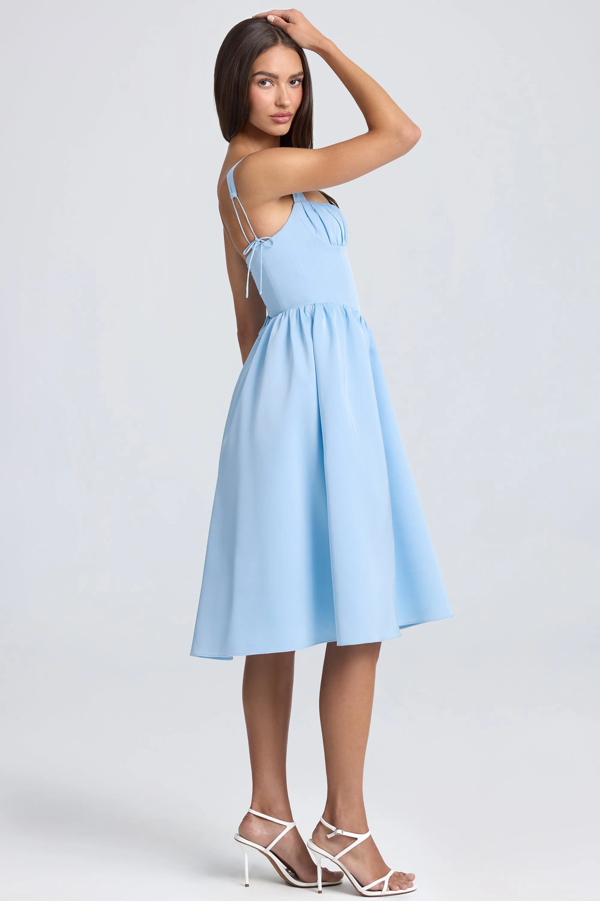 Draped Corset Midaxi Dress in Powder Blue Team Edge