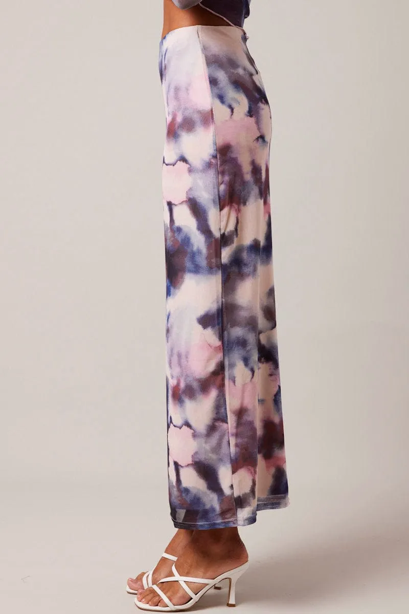 Gentle Wear Modest Wear Multi Abstract Maxi Skirt High Rise Mesh