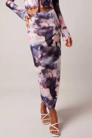 Multi Abstract Maxi Skirt High Rise Mesh Daily Essential Department Store Style