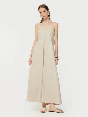 100% Linen Women Backless Strap Maxi Dress TemperatureControlTechnology
