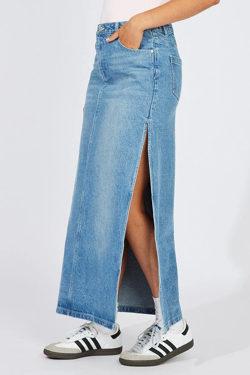 Edgy Look Blue Skirt Maxi High Rise