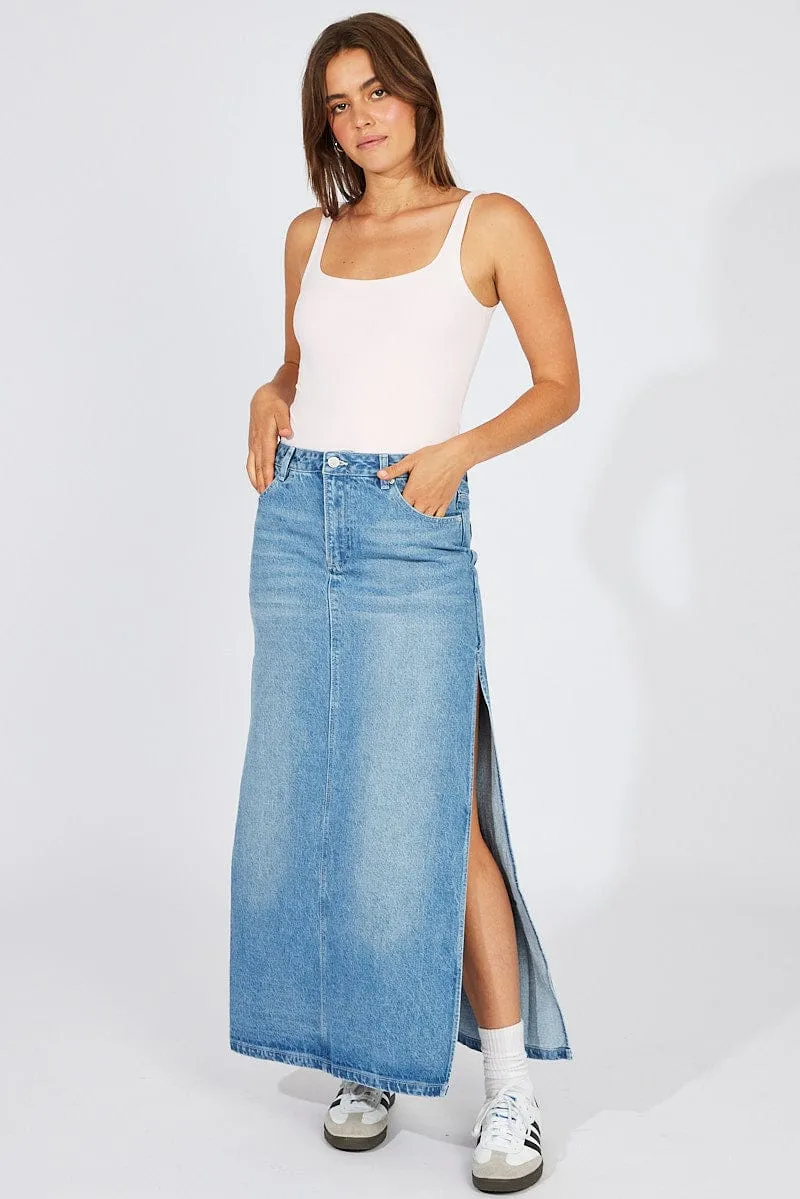 Blue Skirt Maxi High Rise Denim style Handmade Quality