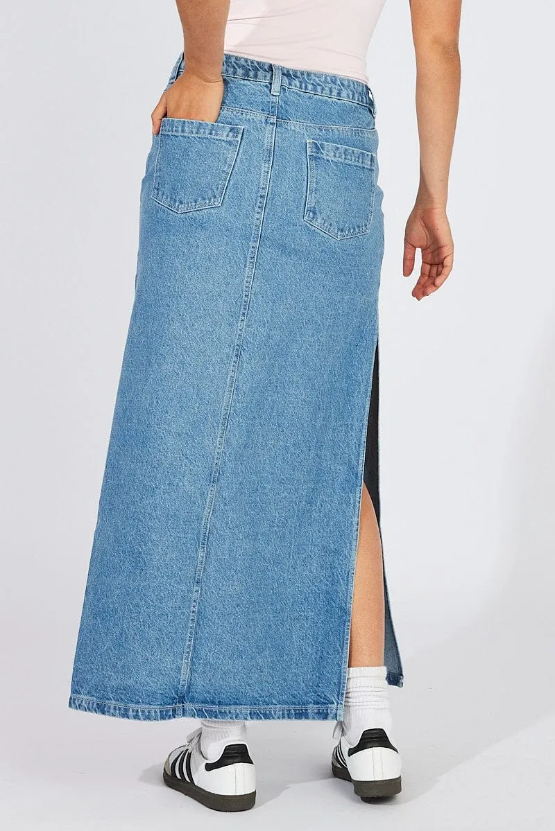 Roll Up Fasten Blue Skirt Maxi High Rise