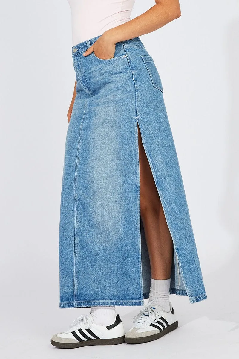Blue Skirt Maxi High Rise Mix Separates Mall Brand Look