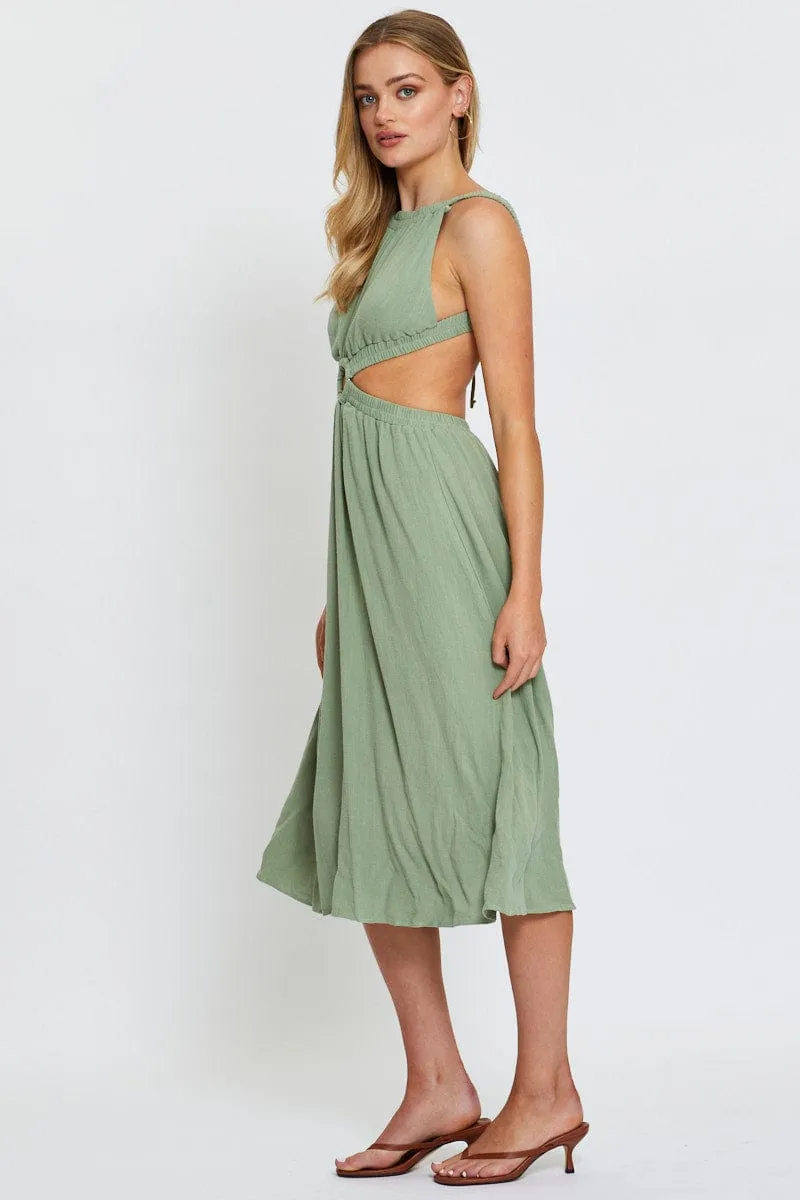 Green Midi Dress Sleeveless Polished Attire