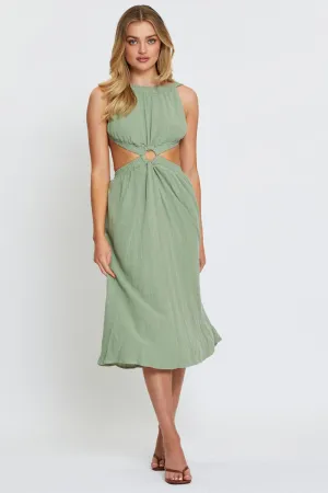 Green Midi Dress Sleeveless Casual Style Travel Light
