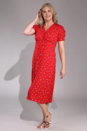 ChafeResistant Seams V Neck Midi Dress | RED PETAL | 4571C1