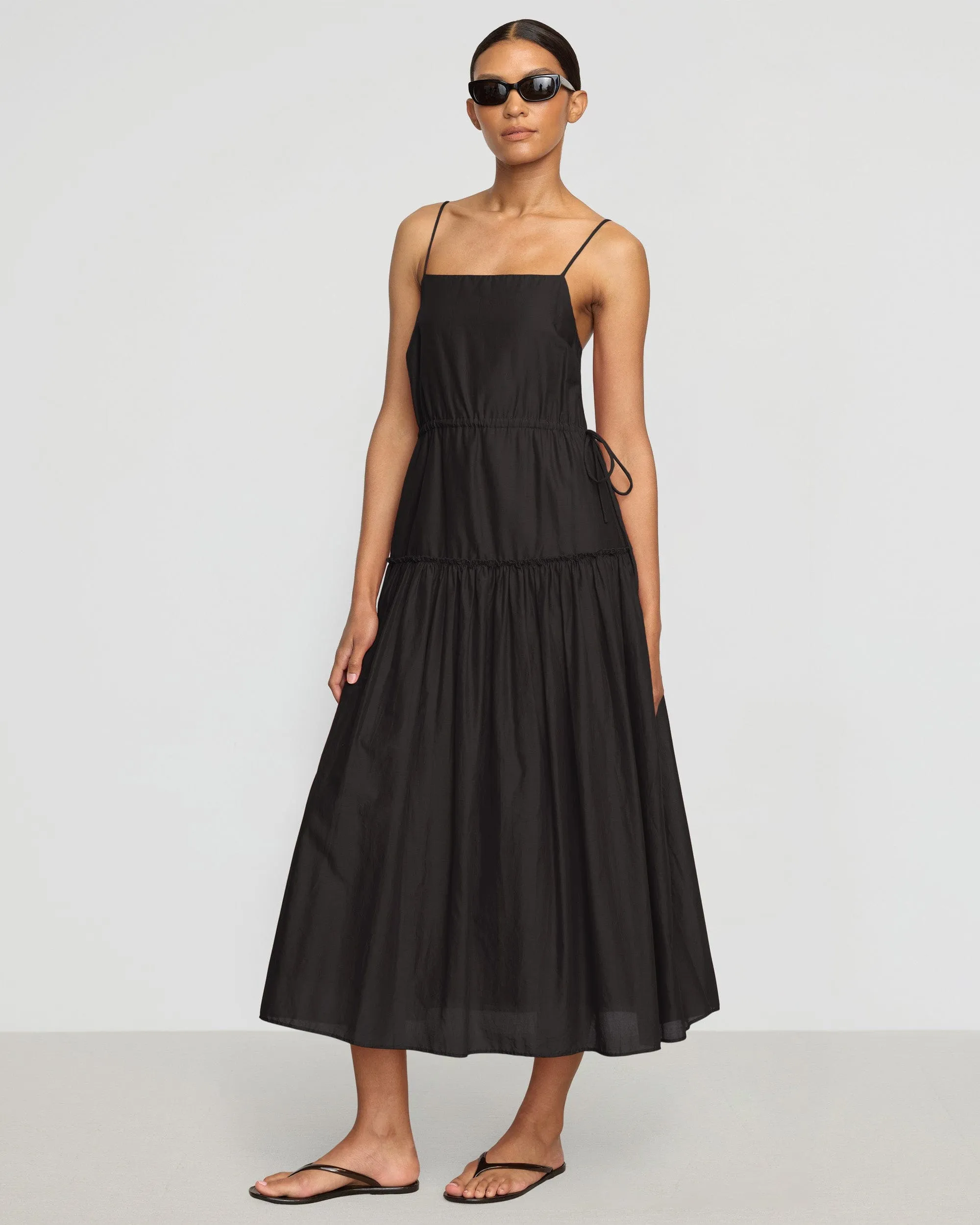 Dalia Tie-Waist Tiered Organic Cotton Dress premium fabric