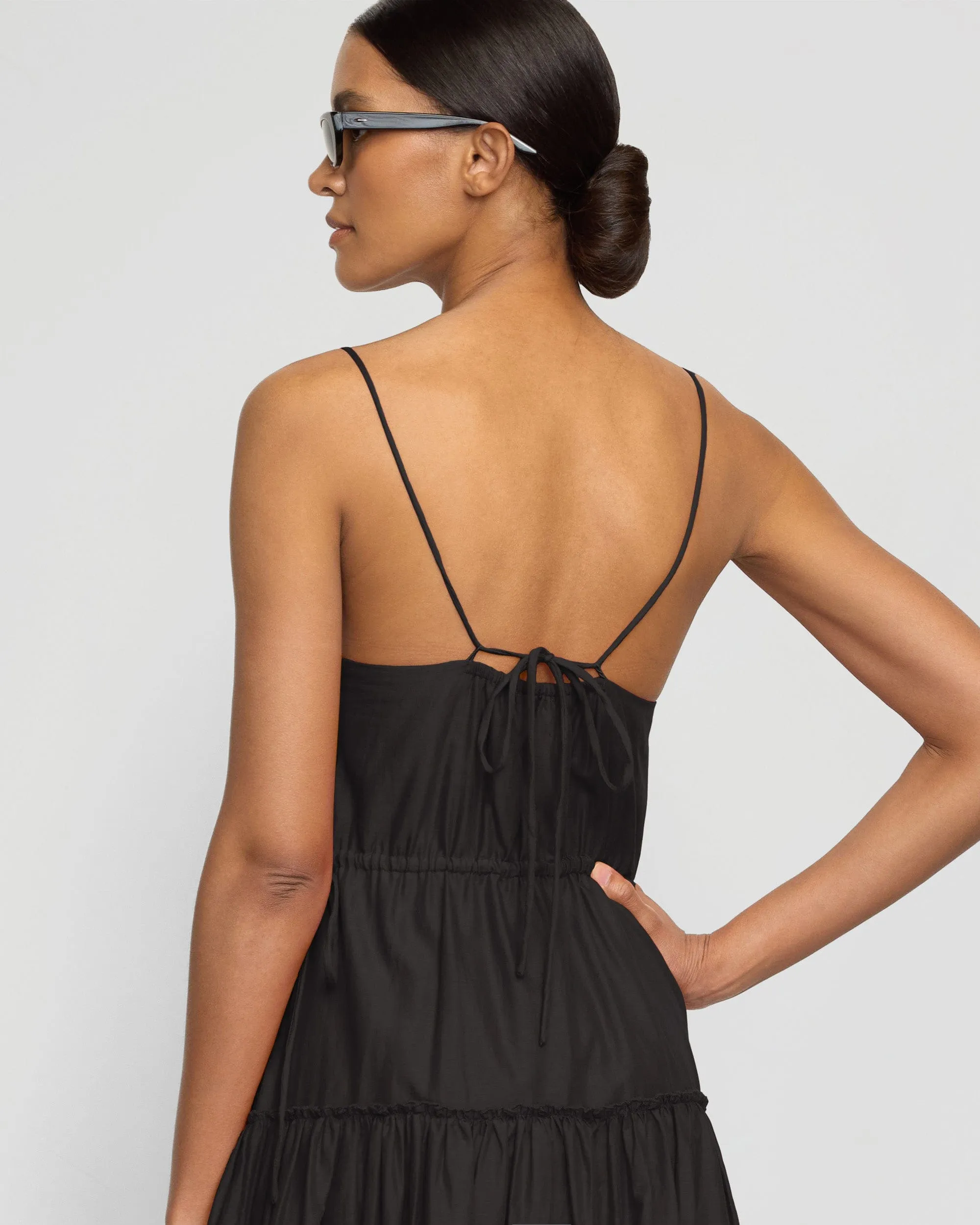 TemperatureRegulatingLining Dalia Tie-Waist Tiered Organic Cotton Dress