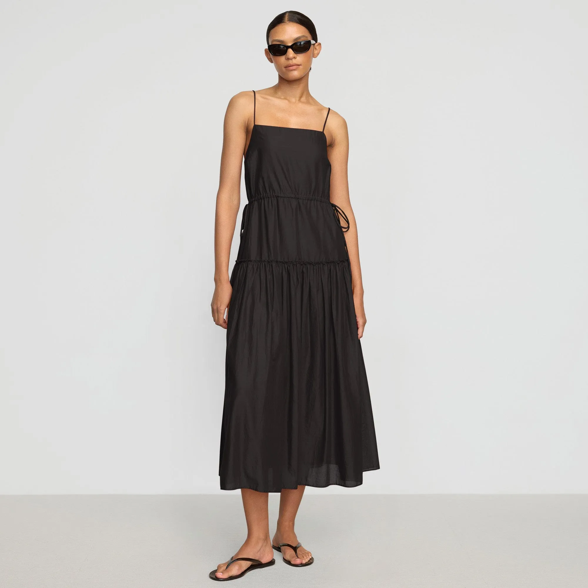 Fashion Design Dalia Tie-Waist Tiered Organic Cotton Dress