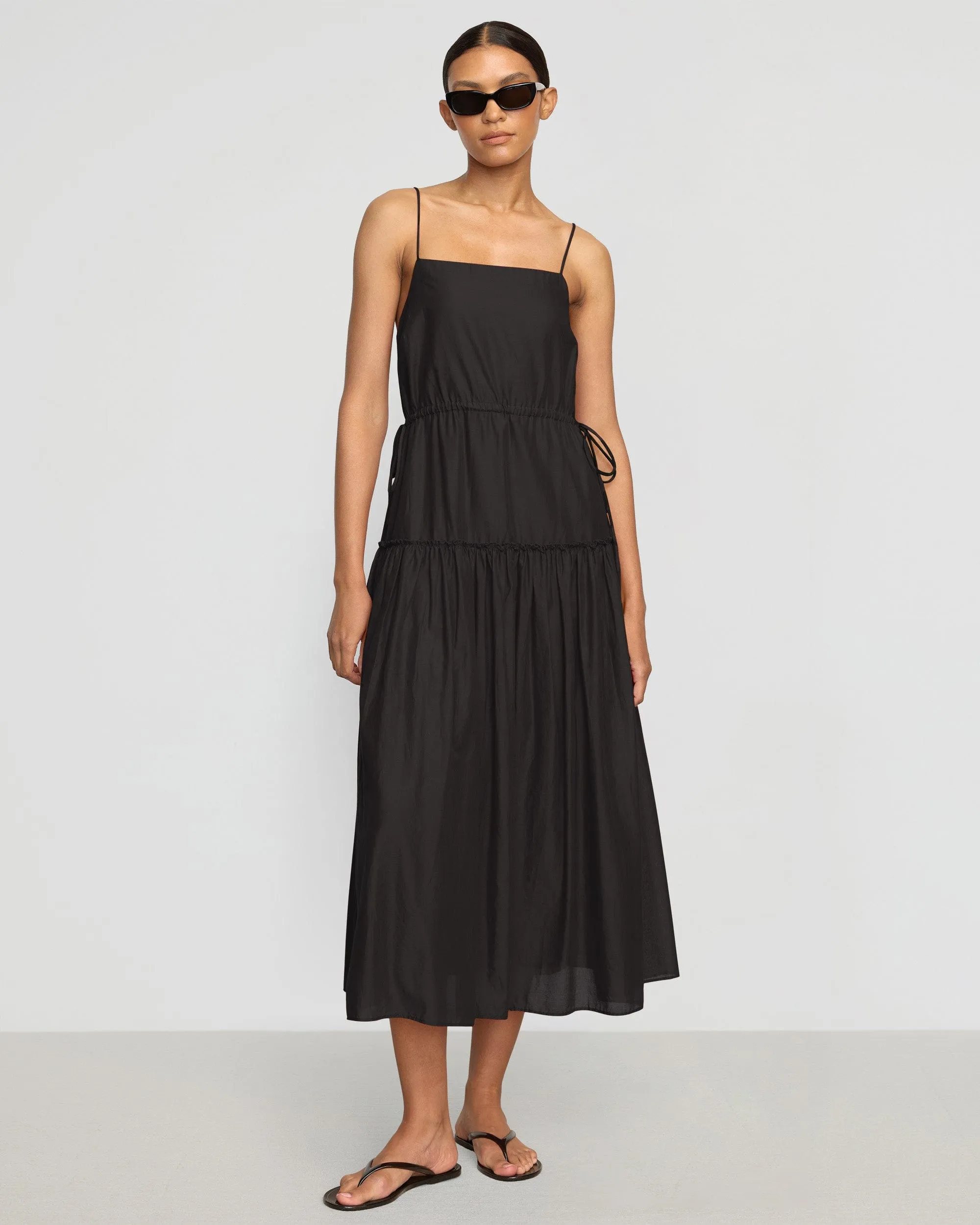 Dalia Tie-Waist Tiered Organic Cotton Dress Sleek Style Airflow Mesh Panels