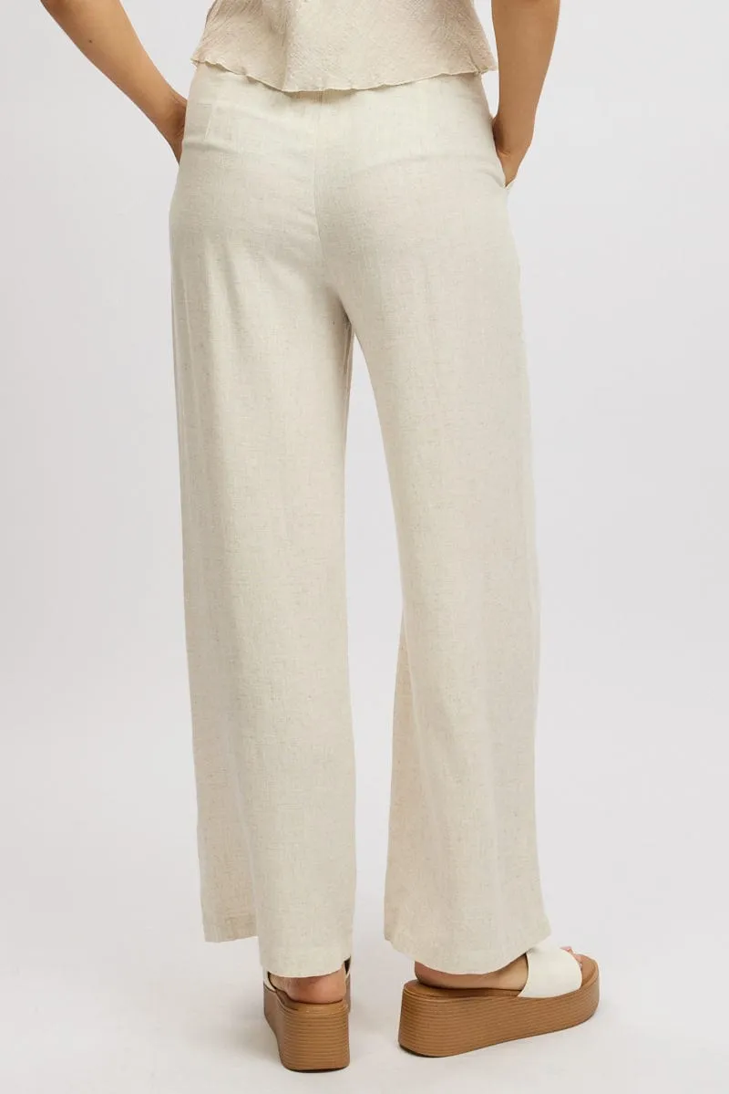 Chic Appeal Beige Wide Leg Pants Mid Rise
