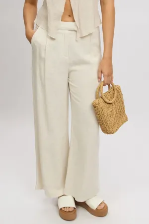 Beige Wide Leg Pants Mid Rise High Durability Thread