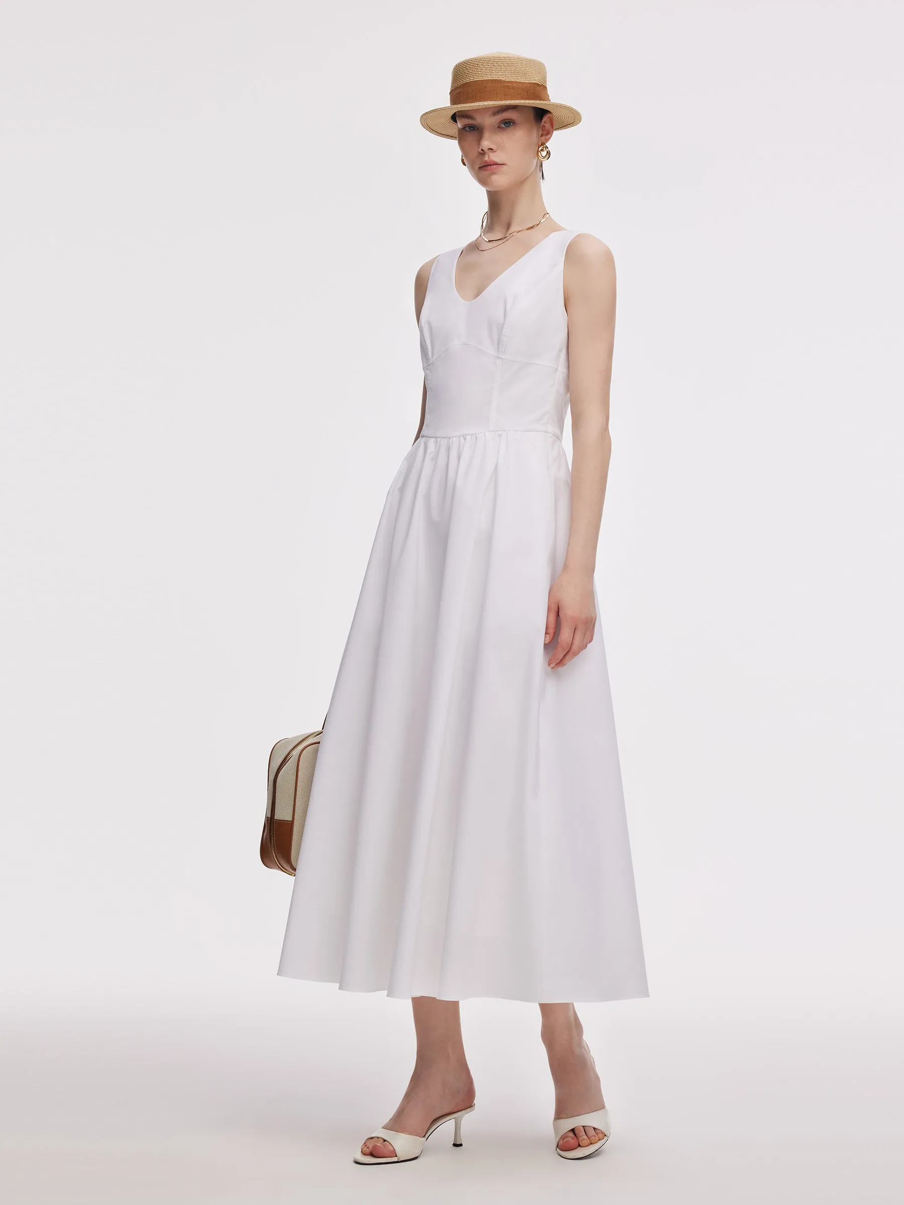 Move Fast SoftenedEdges Gathered Waist Women Maxi Tank Dress