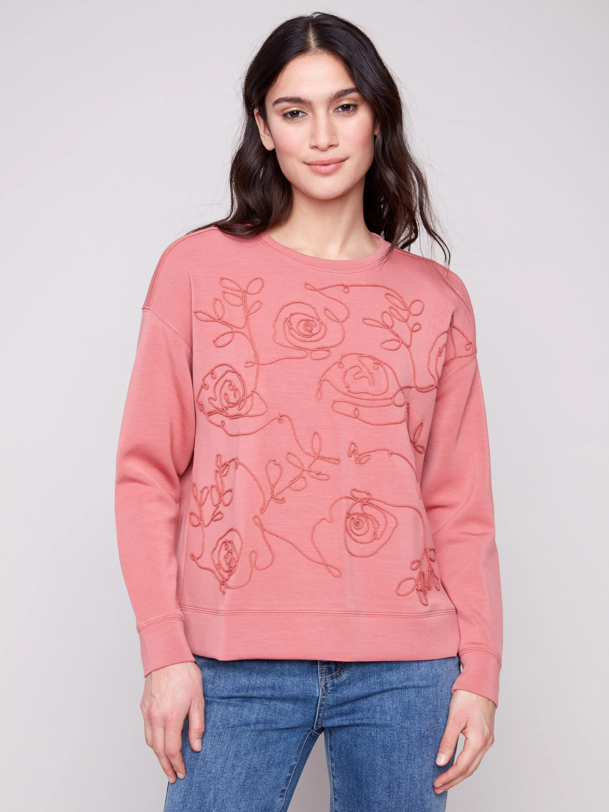 QuickDry Relax Outfit Scuba Knit Top with Soutache Detail - Primrose