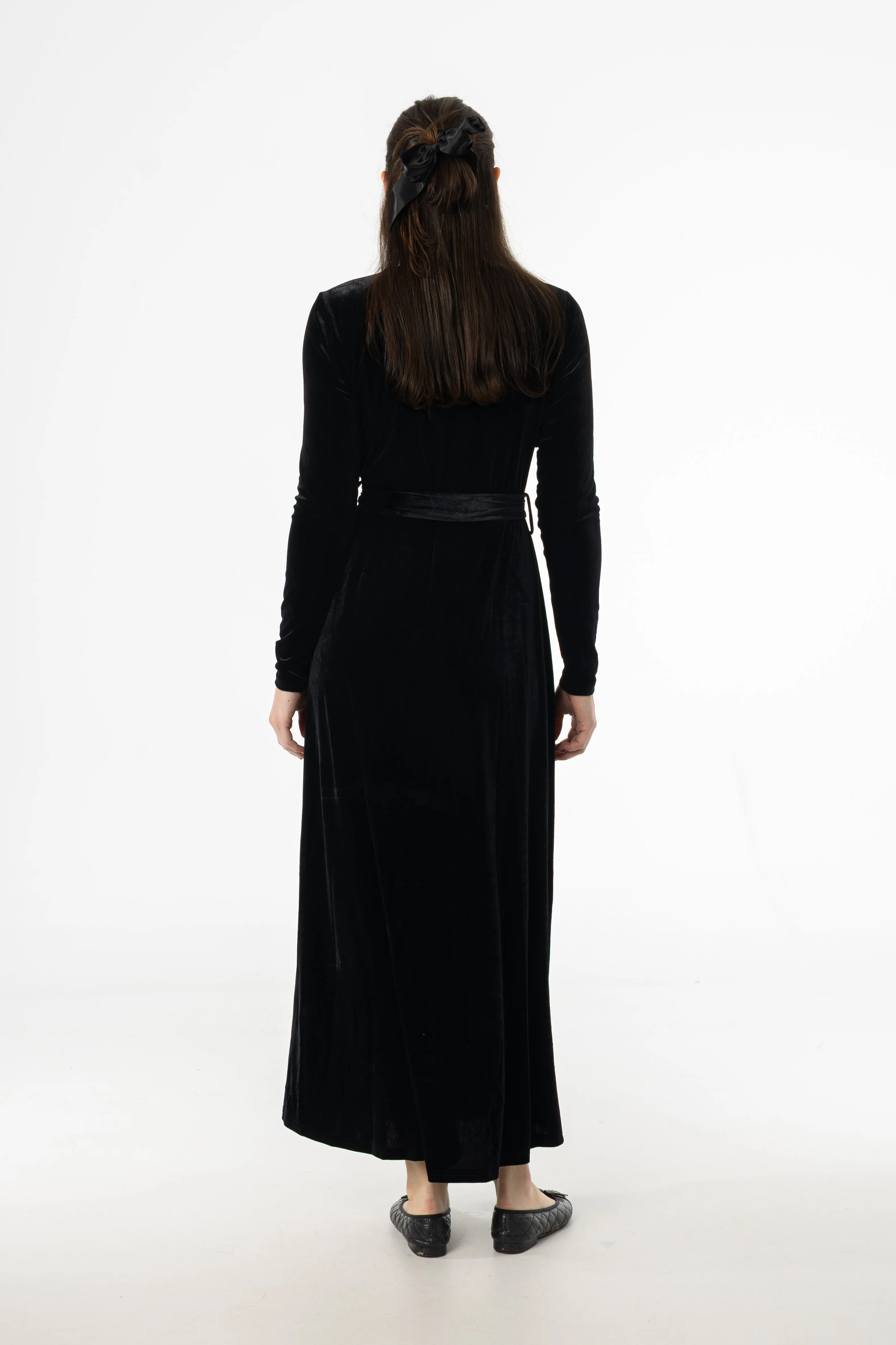 Athletic Hoodie Denim style Black Ruched Velour Maxi Dress