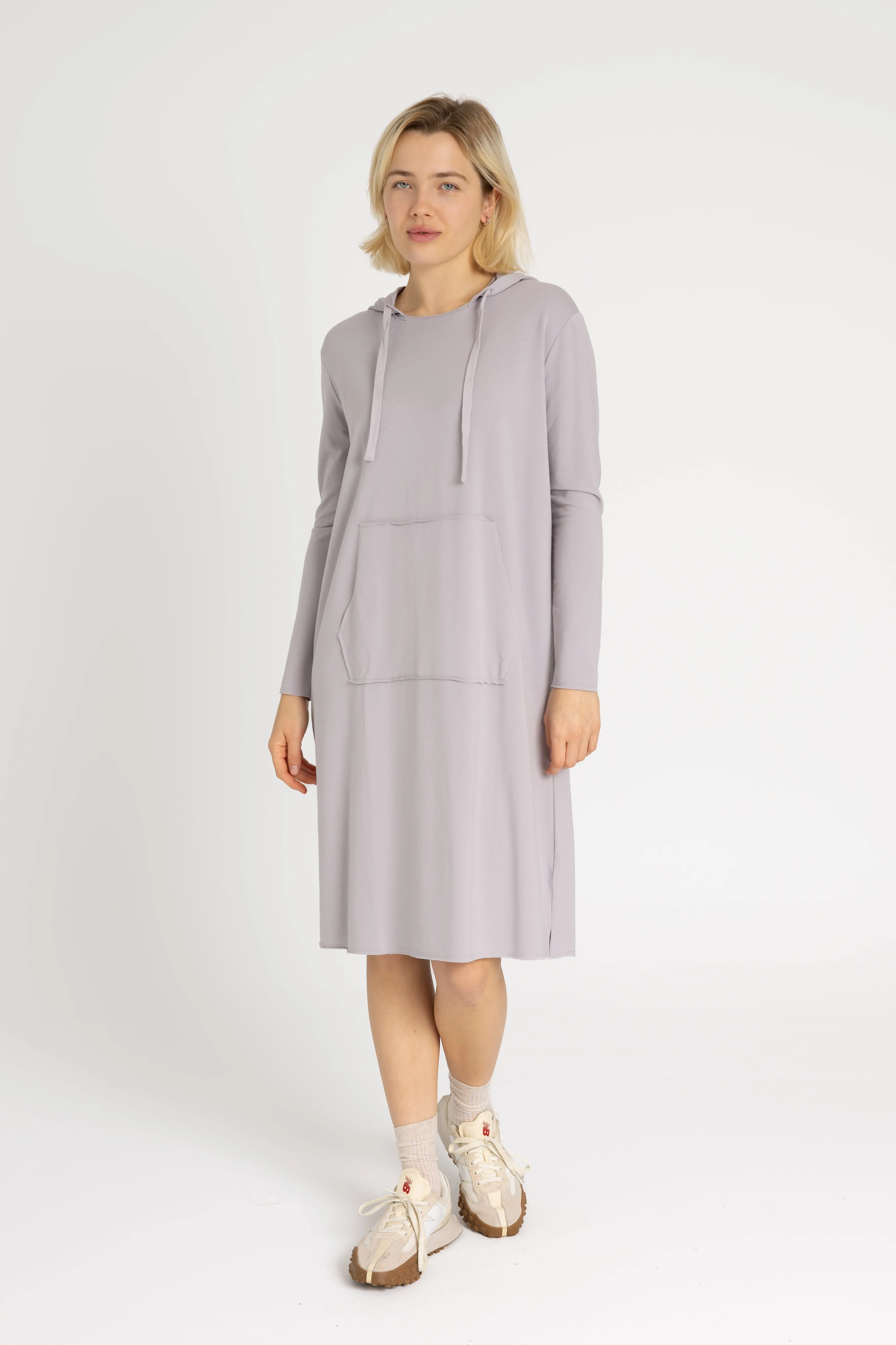 EcoFriendlyTextile Grey Drawstring Hoodie Dress