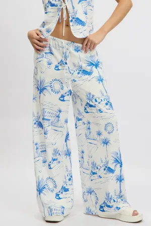 HeatRegulating Blue Abstract Wide Leg Pants High Rise