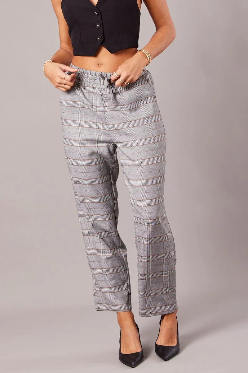 ArticulatedJoints Grey Check Tapered Pants Elasticated Waist Cropped