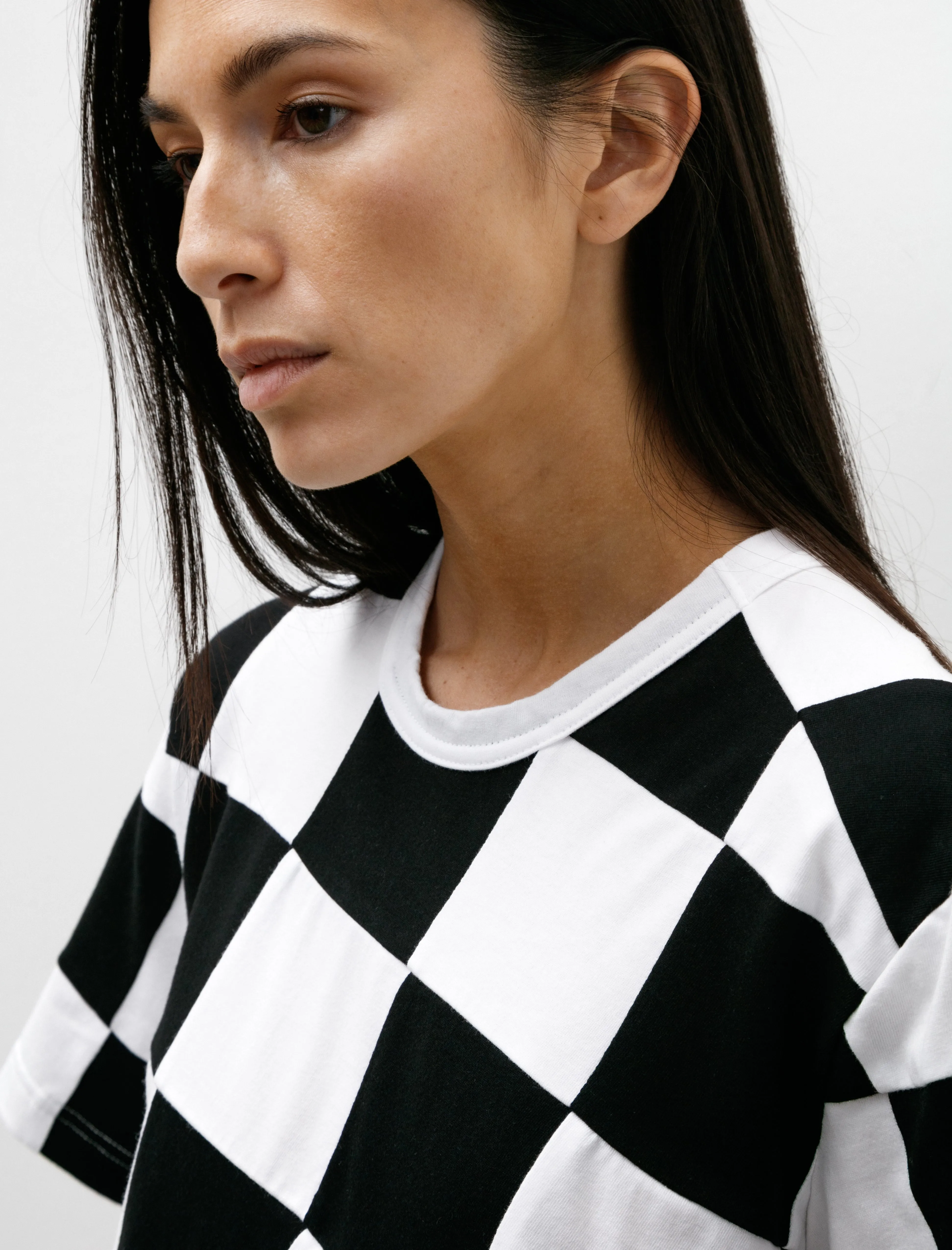Wave Checked T-Shirt Black/White Summer Outerwear HighCollared Design