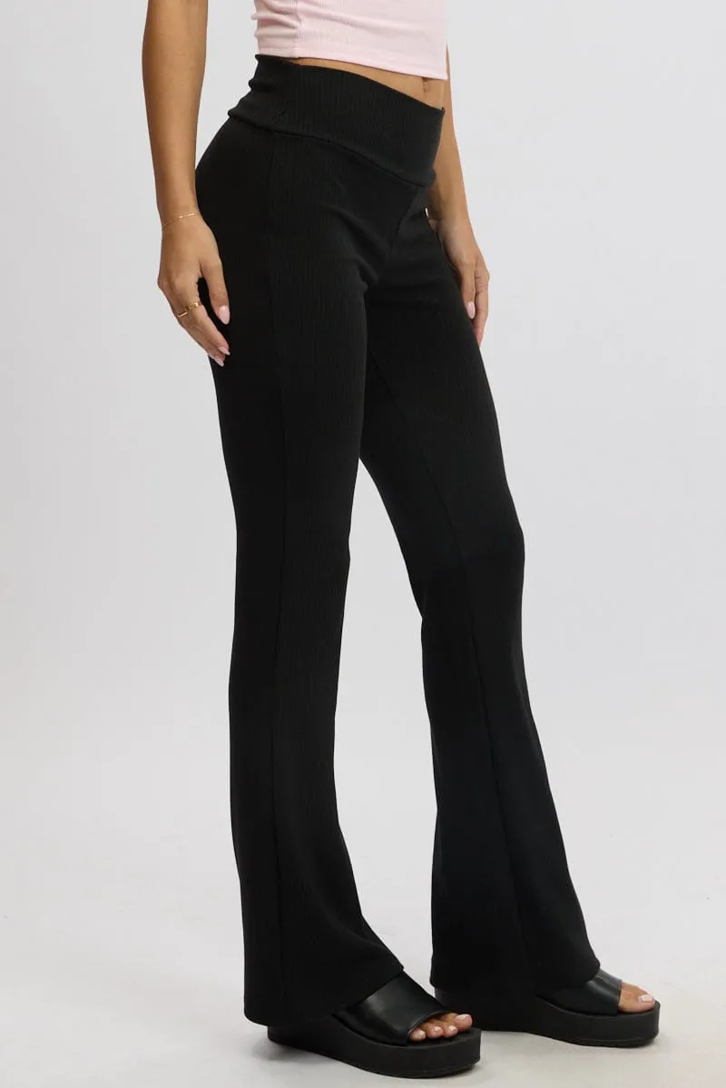 Ultra Soft Blend NonBindingWaistline Black Fold Back Flare Leg Pants