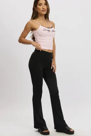 Black Fold Back Flare Leg Pants ExtendedSizeRange Soft Interior